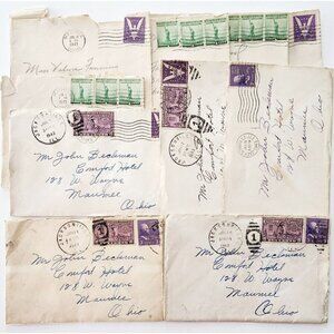 1943 WW2 Envelopes Stamps Military Ephemera Bundle Lot Of 10 Pcs Crafts E17
